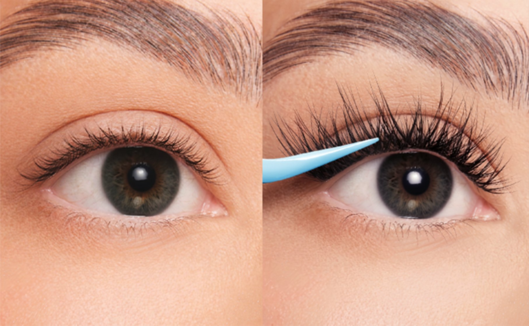 Applying Luminlash lashes with tweezers
