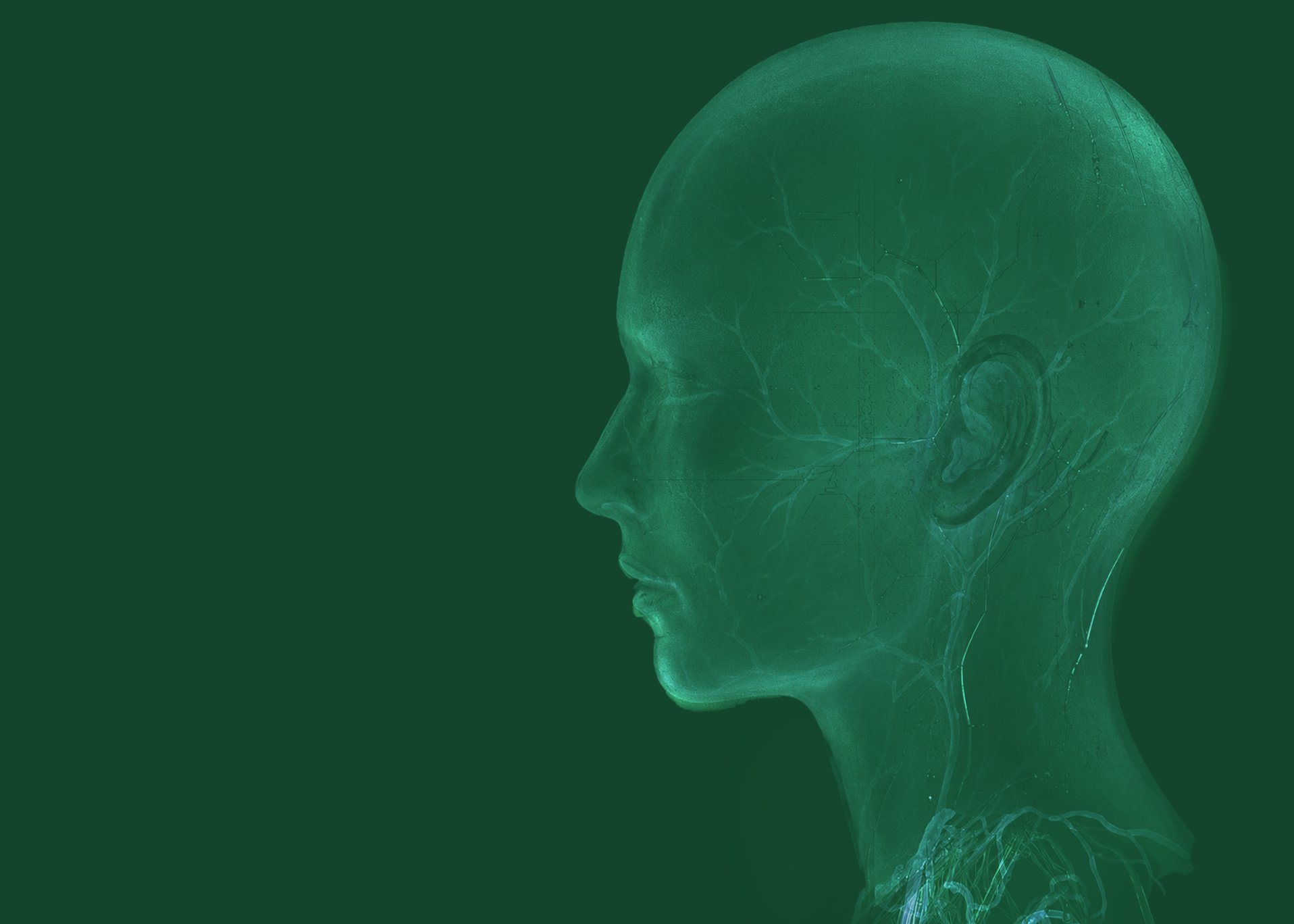 A translucent green human silhouette
